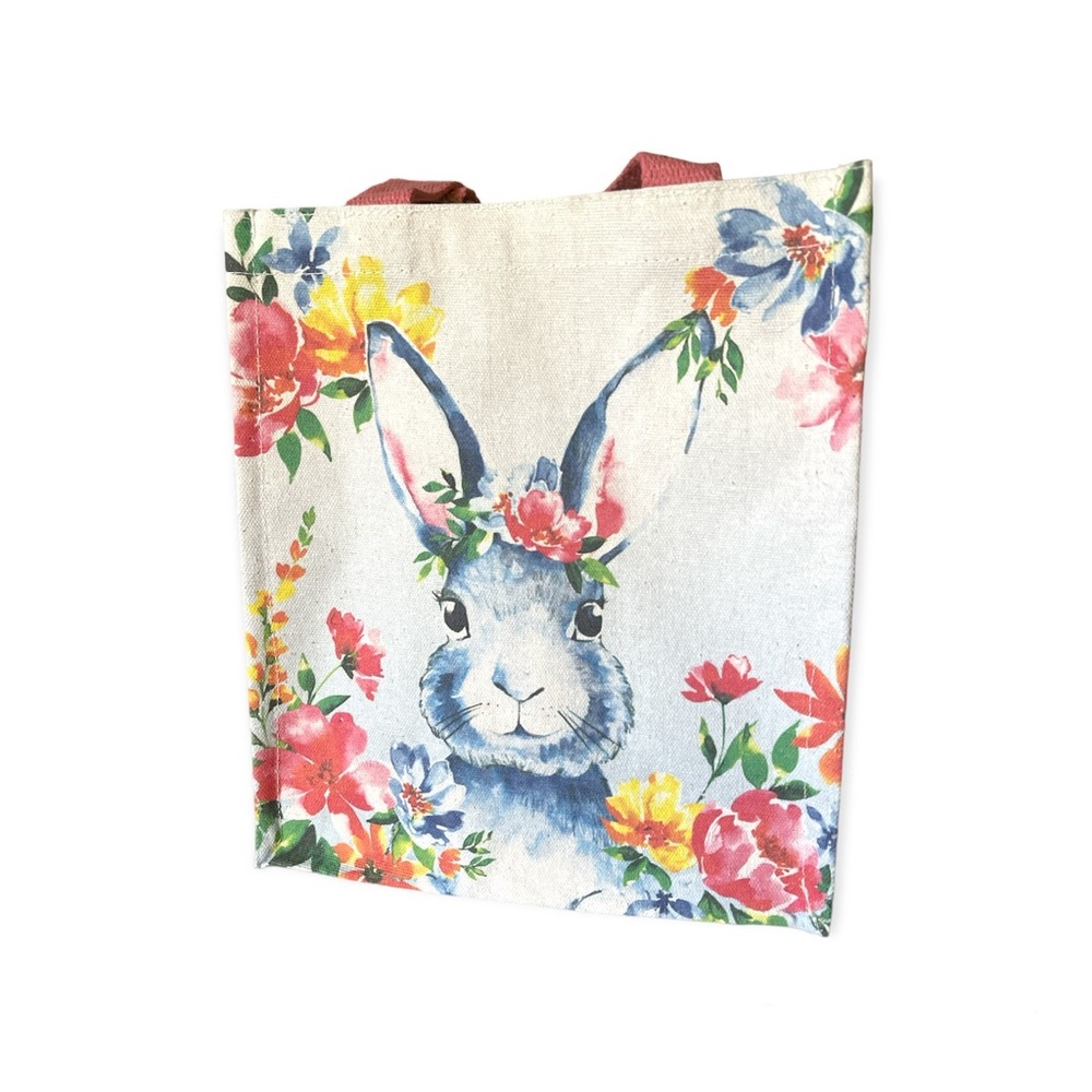 Cynthia Rowley Blue Bunny Floral Reusable Treat Shop Market Coated Canvas Tote